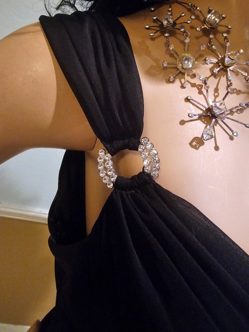 Betsy & Adam Vintage 90s Gown Black Size 14 Wedding Prom Stretch Ruched Waist - Picture 9 of 12